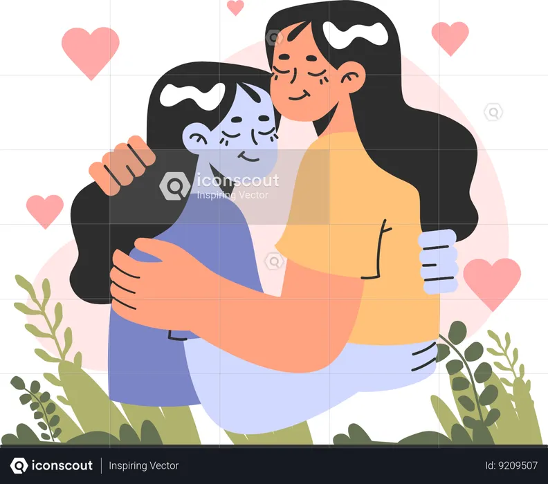 Girl giving hug for self esteem  Illustration