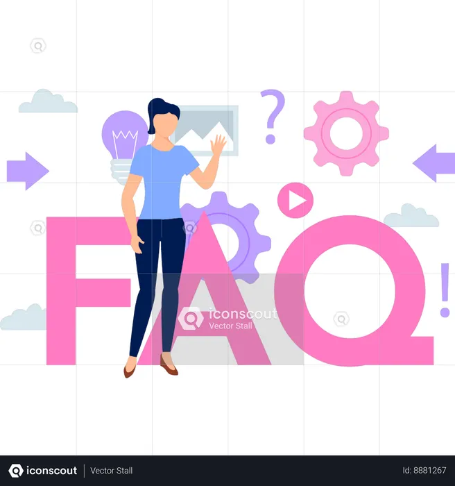 Girl giving idea to get information from FAQ  Illustration
