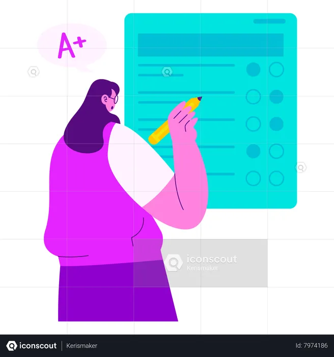 Girl giving Online exam  Illustration
