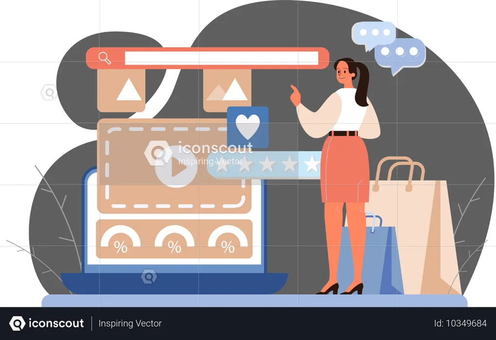 Girl giving online feedback after shopping  Illustration