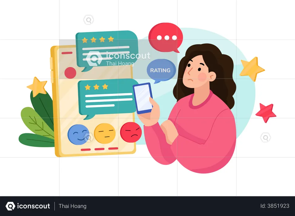 Girl giving online feedback  Illustration