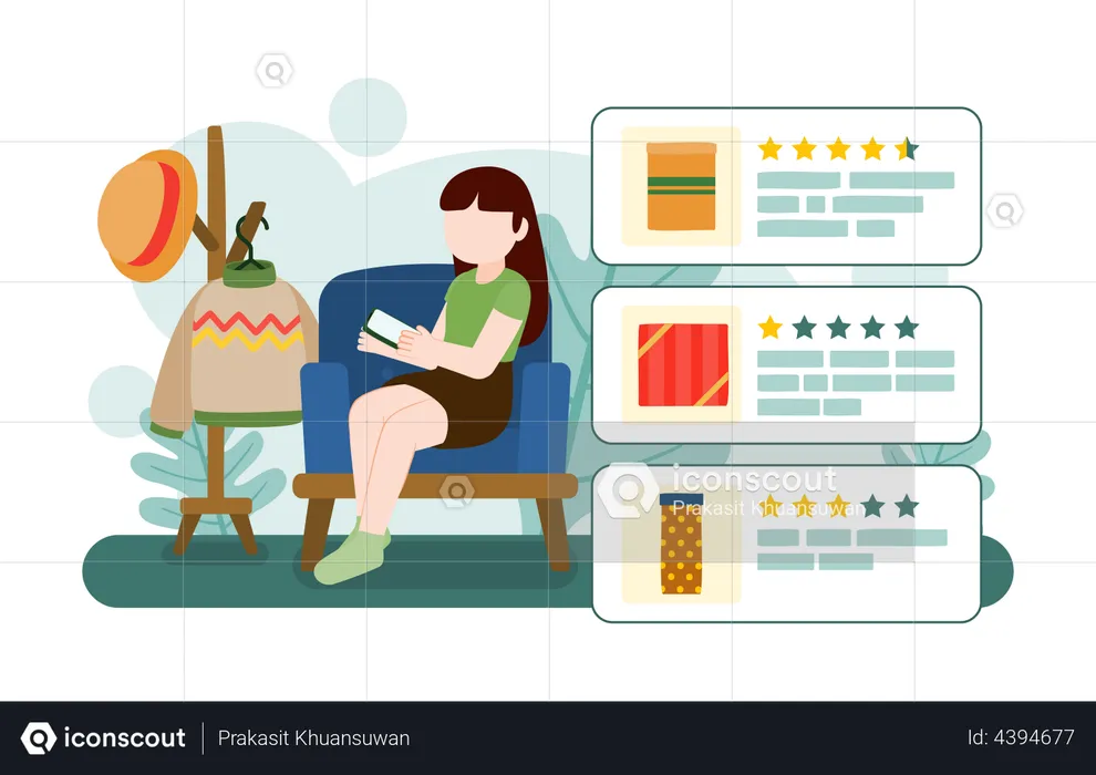 Girl giving online product rating  Illustration