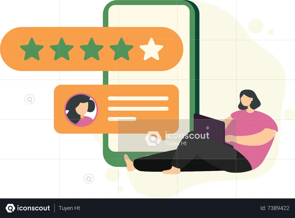 Girl giving online rating stars  Illustration