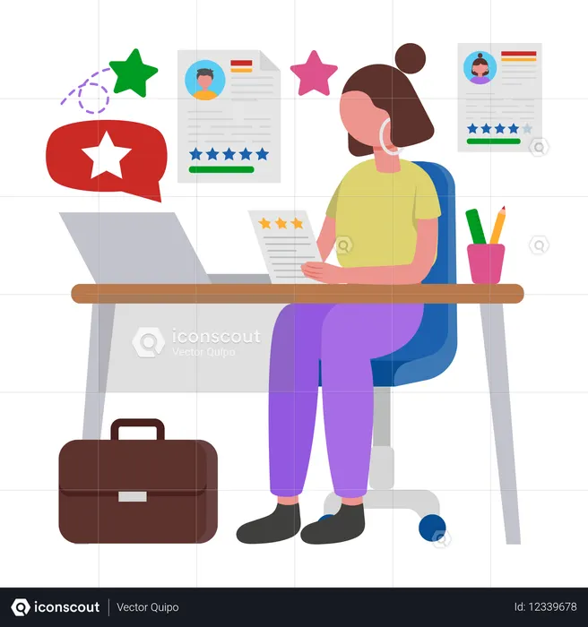 履歴書をレビューする女の子  イラスト