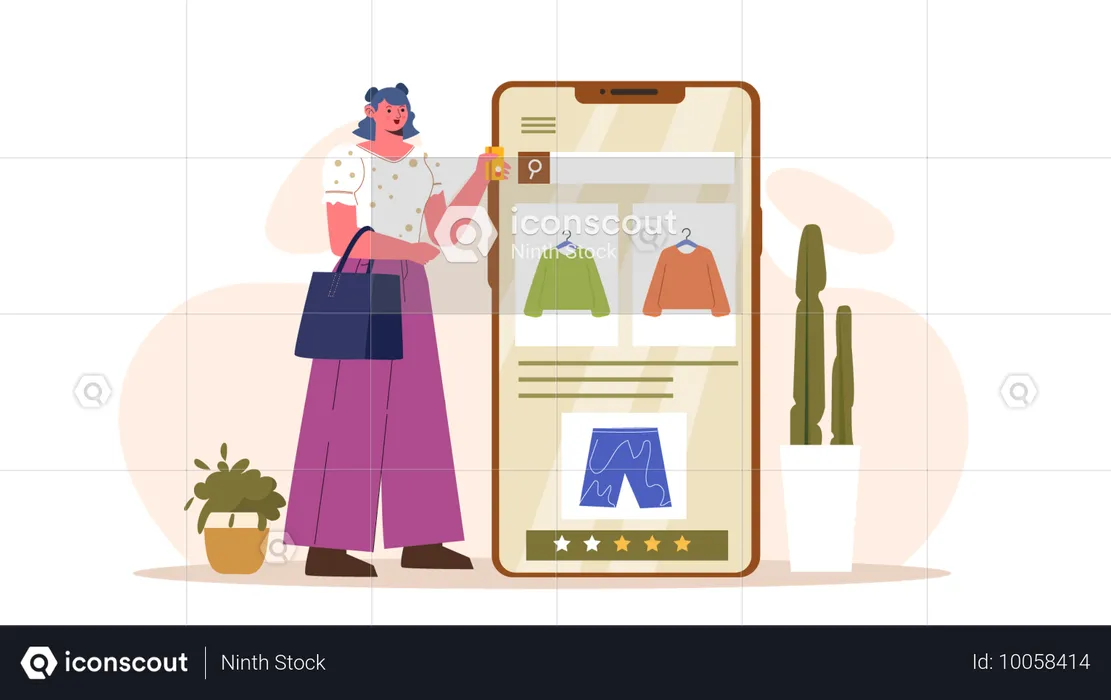 Girl giving shopping review while doing shopping payment  Illustration