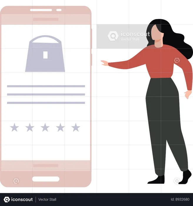 Girl giving star rating on online shopping  Illustration