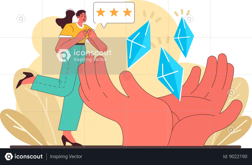 Girl giving three stars  Illustration