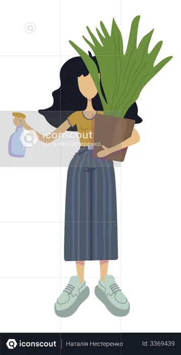 Girl giving water to plant  Illustration