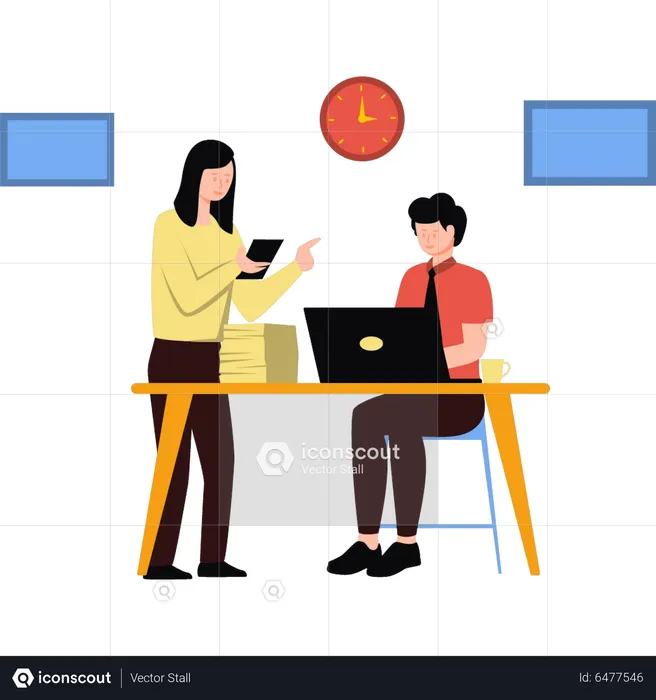 Girl giving work instructions to boy  Illustration