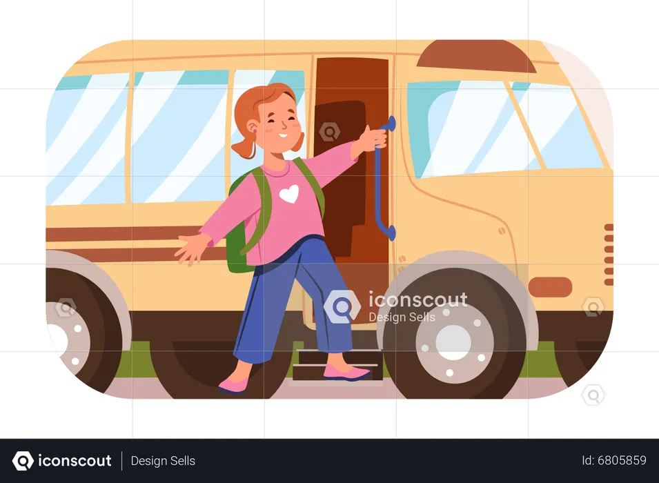 Girl go to school by school bus  Illustration