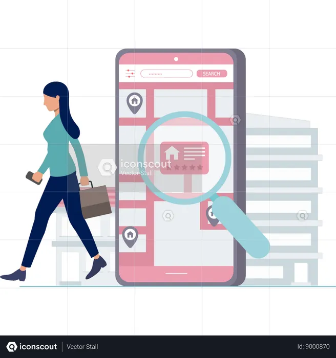 Girl goes for home search  Illustration
