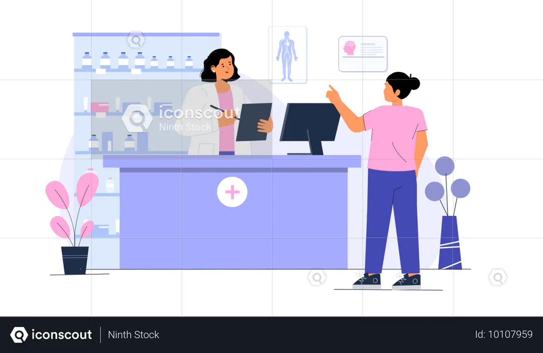 Girl going at medical store  Illustration