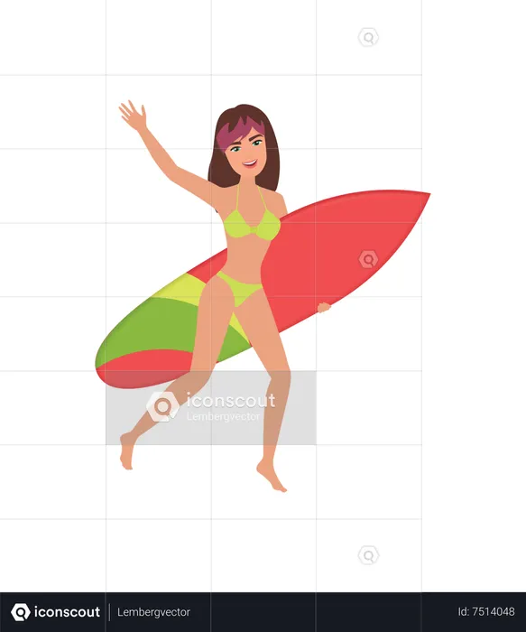 Girl going for surfing  Illustration