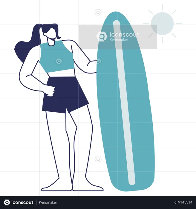 Girl going on surfing  Illustration