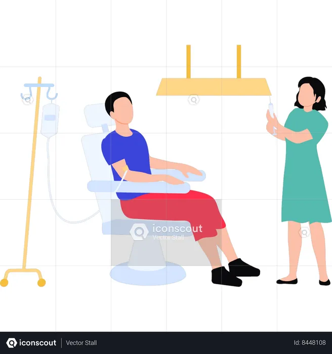 Girl going to put medicine in patient's drip  Illustration