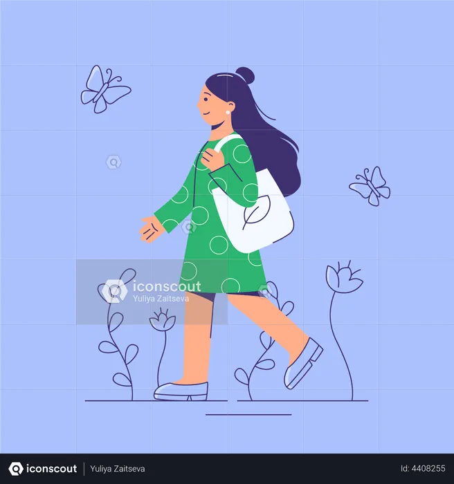 Girl going with eco bag  Illustration