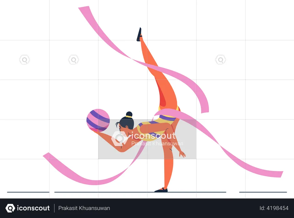Girl gymnast Performing Rhythmic Gymnastics Elements with Ball and ribbon  Illustration