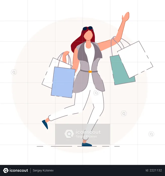 Girl happiness after shopping  Illustration