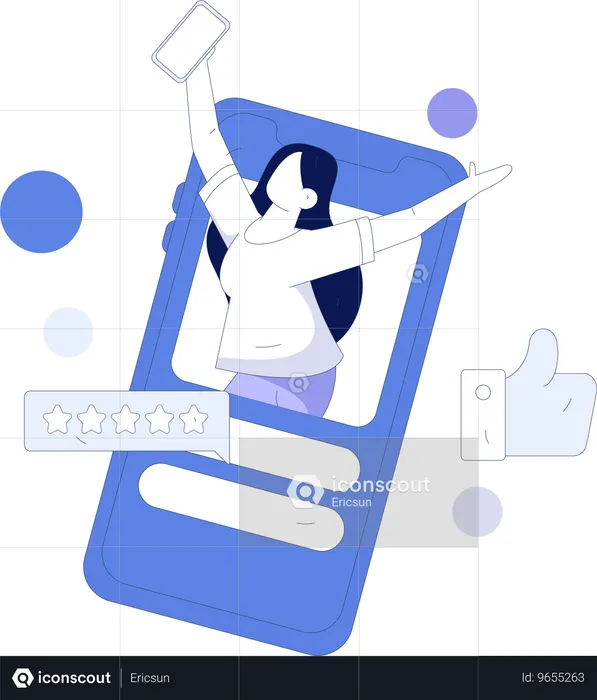 Girl happy for five stars rating on social media  Illustration