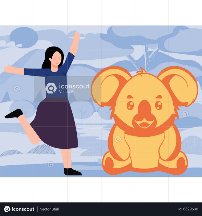 Girl happy to see elephant  Illustration