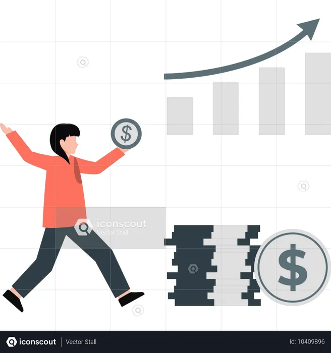 Girl happy to see success business graph  Illustration