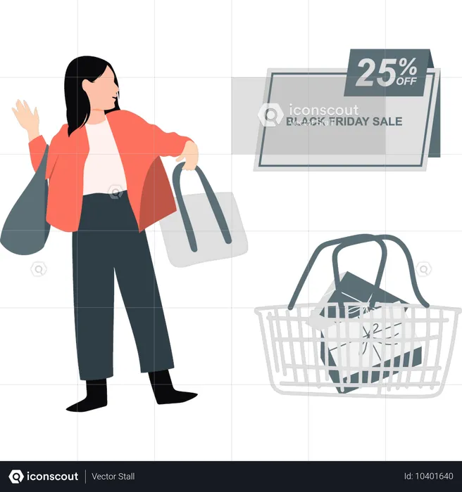 Girl happy with black friday shopping bag retail  Illustration