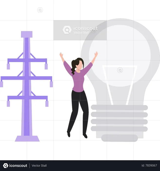 Girl happy with bulb  Illustration