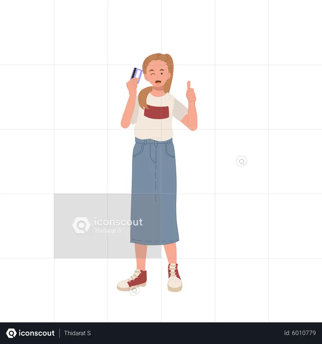 Girl happy with credit card  Illustration