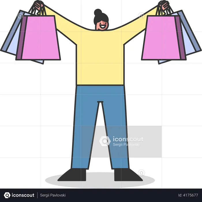 Girl happy with shopping  Illustration