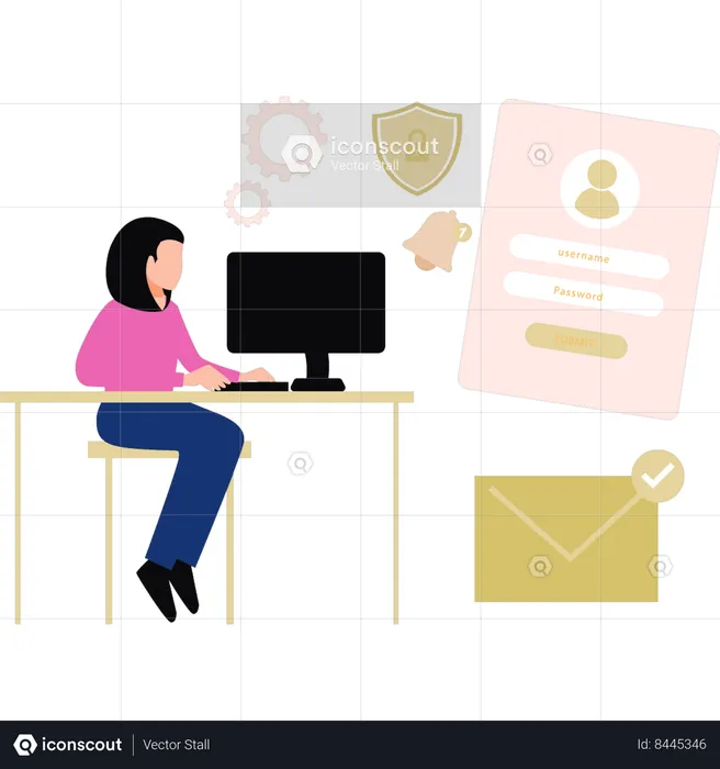 Girl has secure account  Illustration