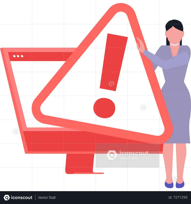 Girl has warning in computer system  Illustration