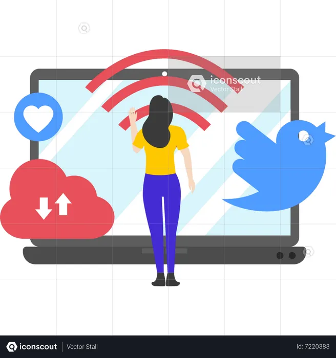 Girl has Wi-Fi connection  Illustration