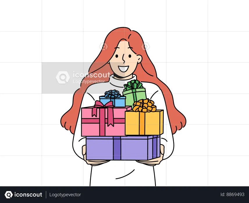 Girl have many surprise boxes in her hand  Illustration
