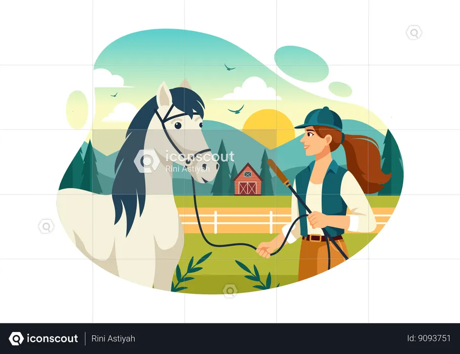 Girl have the hobby of riding horse  Illustration