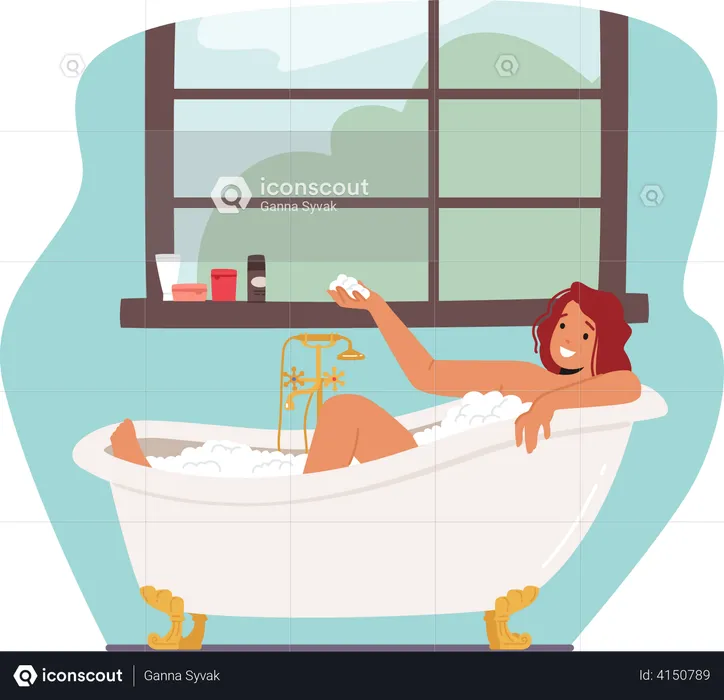 Girl having a bath in bathtub  Illustration