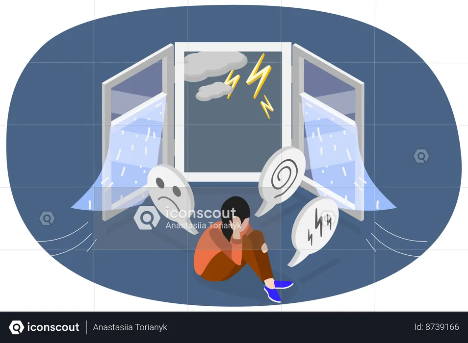 Girl having Fear Of Thunderstorm  Illustration