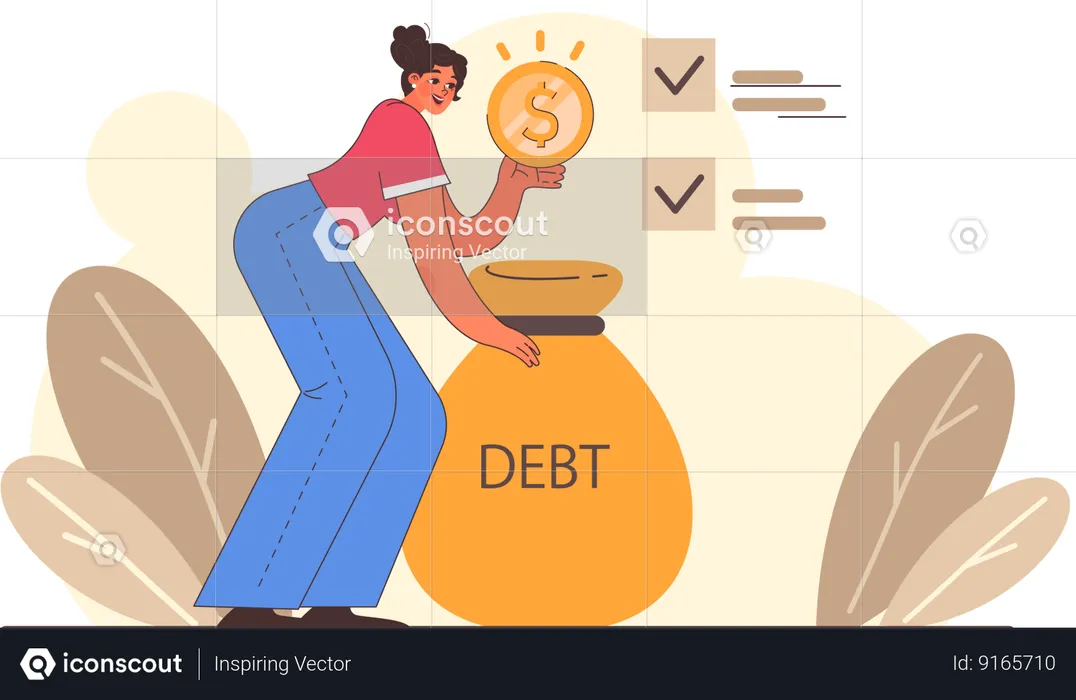 Girl having financial debt  Illustration