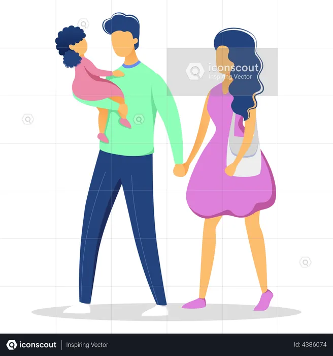 Girl having fun with mom and dad  Illustration
