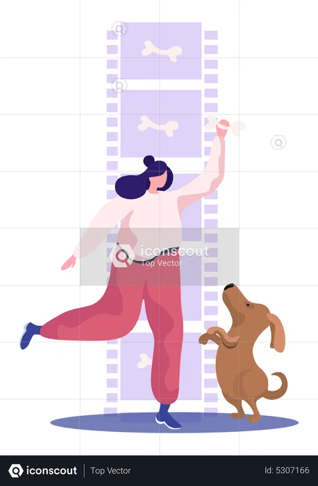 Girl having fun with pet dog  Illustration
