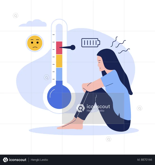 Girl having high level fever  Illustration