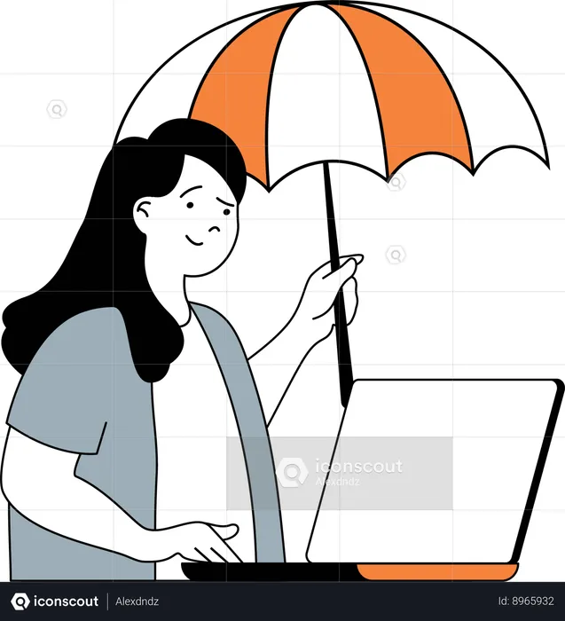 Girl having laptop insurance  Illustration