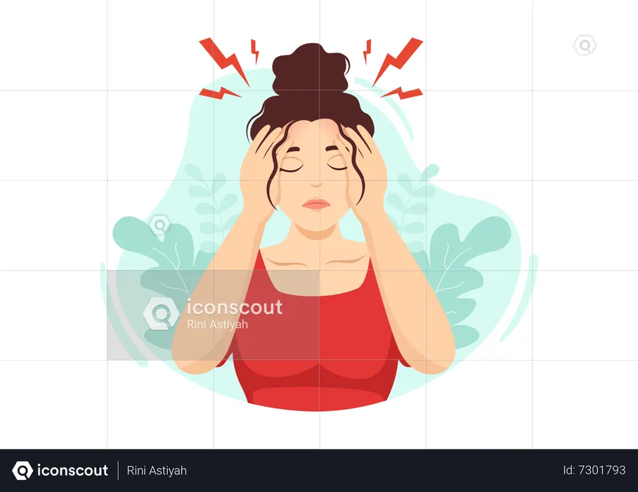 Girl having migraine  Illustration