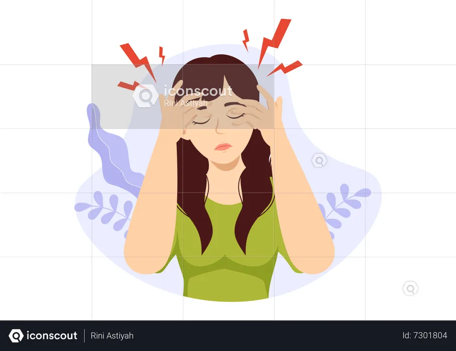 Girl having Migraine pain  Illustration