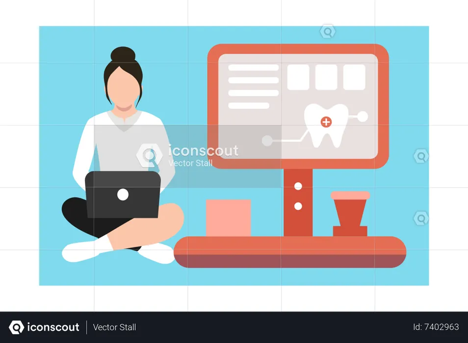 Girl having online dental checkup  Illustration