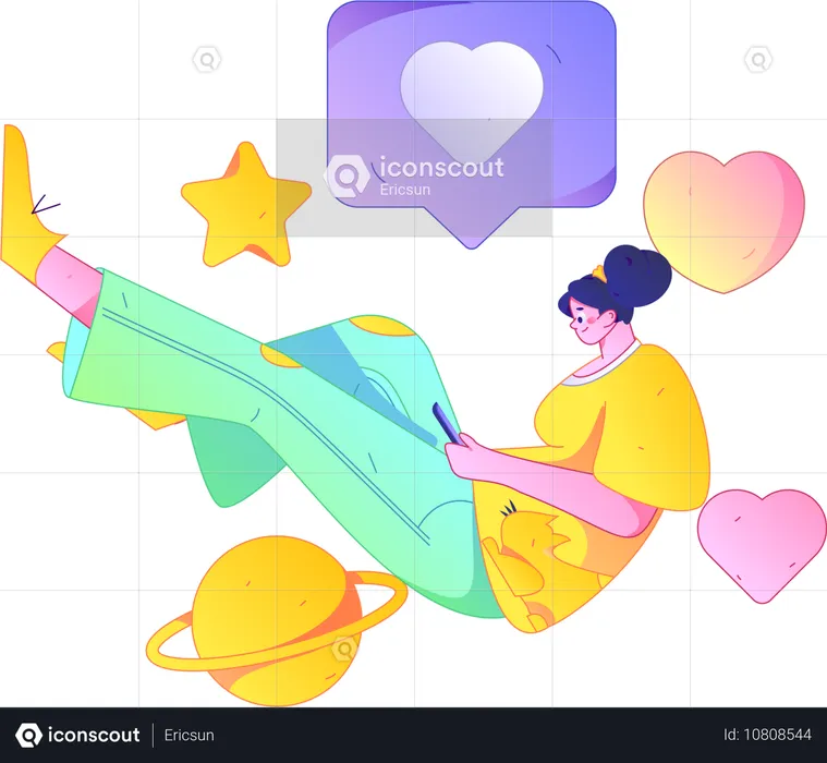 Girl having online romantic chat  Illustration