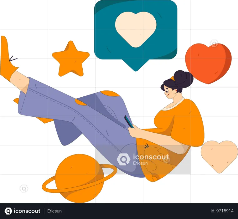 Girl having online romantic chat  Illustration