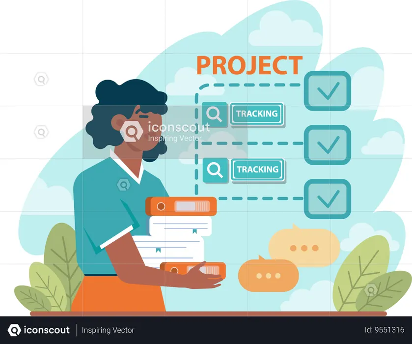 Girl having project flow work  Illustration