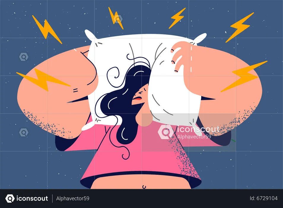 Girl having terrible head pain  Illustration