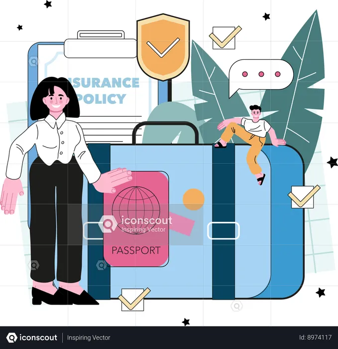 Girl having travel insurance  Illustration