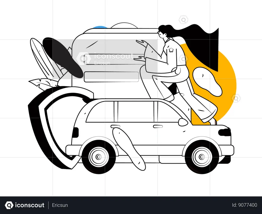 Girl having vehicle insurance  Illustration